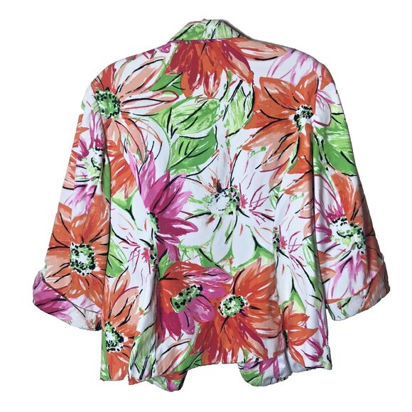 Grace Elements Woman's Multicolor Floral Cotton Blend Blazer Size 18W - Picture 2 of 8